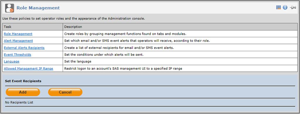 13 VS > POLICY External Alerts Recipients Use this policy to configure alerts and delivery method(s) for recipients that are not Operators.