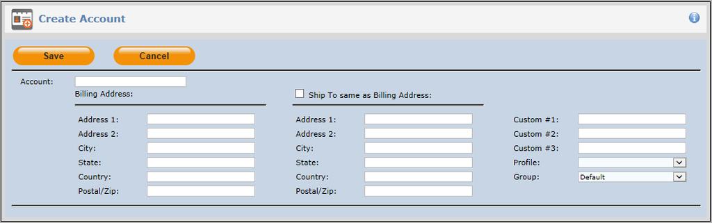3 ON-BOARDING Create Account (shortcut) ON-BOARDING > Create Account enables you to add an organization s name and address.
