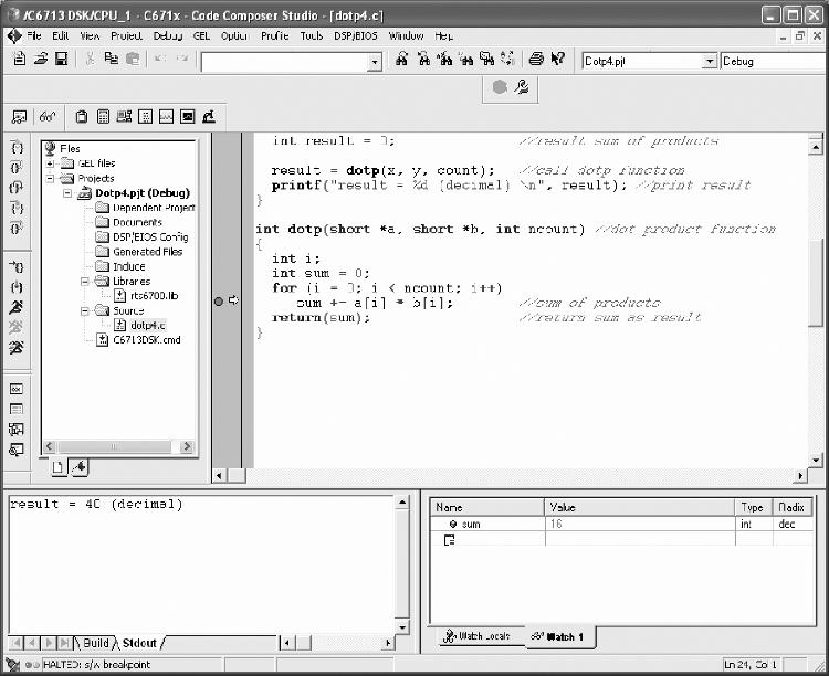 Programming Examples to Test the DSK Tools 29 FIGURE 1.19. Various windows associ