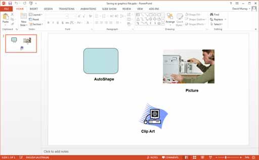PowerPoint 2013 Intermediate Page 120 Saving a graphic as a picture file Open a presentation called Saving as