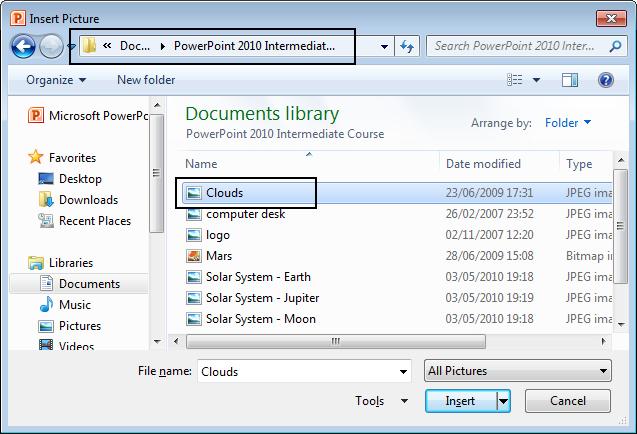 Navigate to the PowerPoint 2013 Intermediate folder located under
