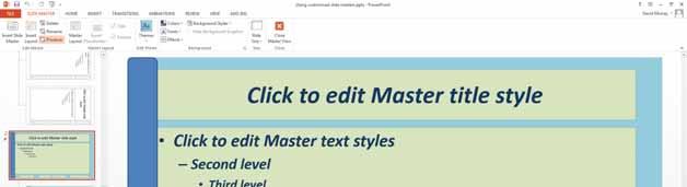 PowerPoint 2013 Intermediate Page 52 Click on the first slide master thumbnail within the second set of slide masters.