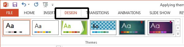 Themes have replaced design templates. Open a presentation called Applying themes. The presentation looks like this.