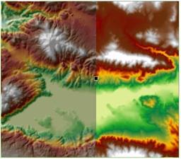 ) Digital Elevation Model (DEM) also: Digital Terrain Model (DTM) topography:
