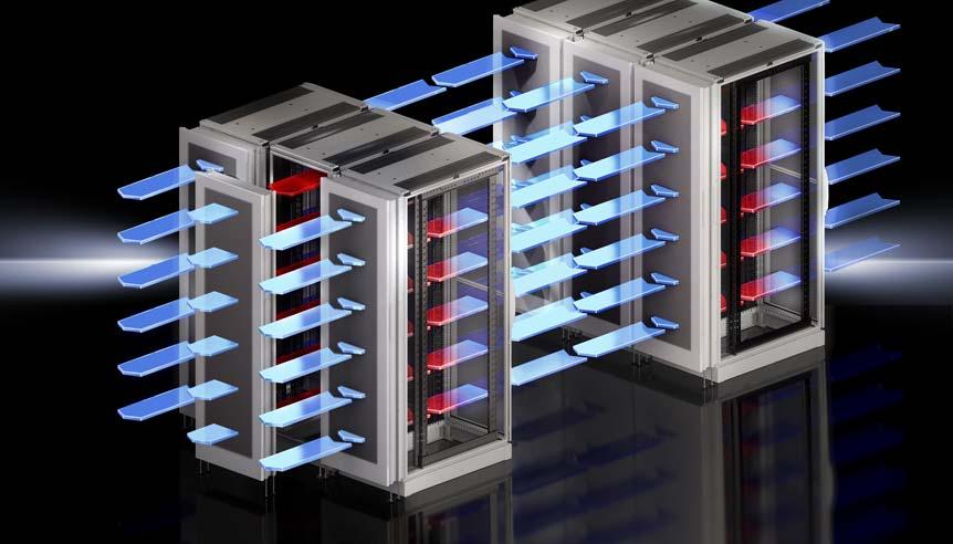 Water-based fanless cooling solution Rack cooling The fans in the IT equipment independently guide the warm air over the high-capacity heat exchanger.