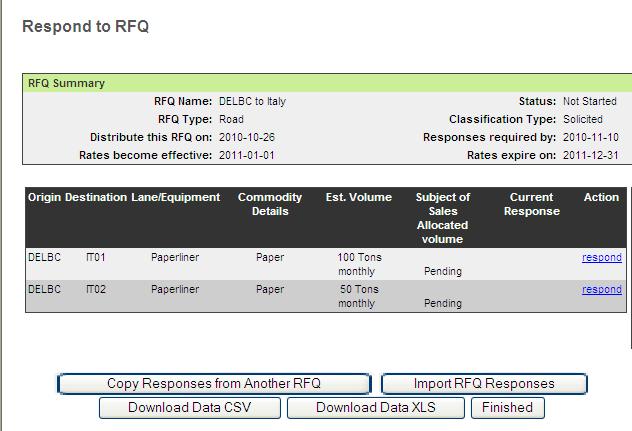 2.1 Copy responses from a previous RFQ To re-use the responses from a previous RFQ, click on Copy responses from Another RFQ.