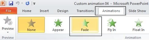 PowerPoint 2010 Advanced Page 106 The custom animation effect will now be listed within