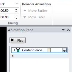 Click on the down arrow displayed to the right of the animation in the side pane and from