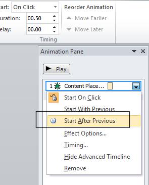 Click on the down arrow in the side pane, next to the animation item and select