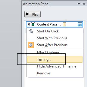 PowerPoint 2010 Advanced Page 109 Click on the down arrow