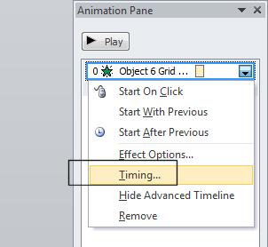 PowerPoint 2010 Advanced Page 114 TIP: If the animation runs faster than you would like, click on the down