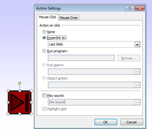 When your release the mouse button, a button will be displayed on the screen and the Action Settings