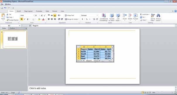 NOTE: As the data within the PowerPoint slide is embedded, not linked, if you subsequently make any changes to the original data within the Excel workbook, these changes will not be updated in the