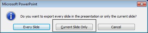 To just save the current slide as a separate graphics file, click on the Current Slide Only button.