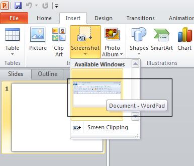 Click on All Programs. Click on Accessories. Click on WordPad. Open a presentation called Screenshot.