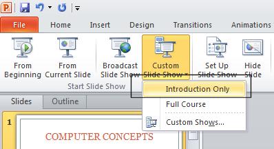 PowerPoint 2010 Advanced Page 176 Click on the Close button.