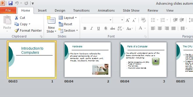 PowerPoint 2010 Advanced Page 184 Click on the Normal button at the bottom right of your screen to display the presentation within the Normal view.