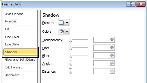 Shadow: click on the Shadow button and experiment with