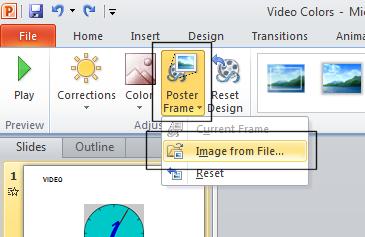 Exit the slide show, save your changes and close the presentation. Adding a poster frame image to a video Open a presentation called Video Poster Frames.