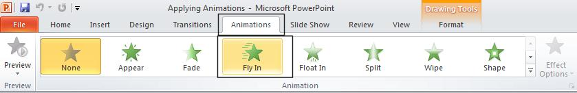 PowerPoint 2010 Advanced Page 91 Animation Applying animation effects Open a presentation called Applying Animations.