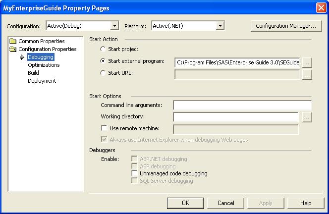 DEBUGGING THE ADD-IN As Enterprise Guide add-ins are simply DLL files, they cannot be started directly.