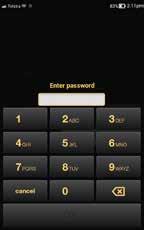 To hide, press the Merchant Context Menu button or swipe up the screen. Password screen Control access to different apps and functions by setting up passwords.