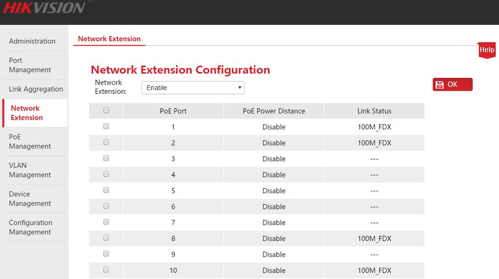 5 Network Extension HIKVISION Web Smart PoE switch series offer you the Network Extension, which can extend the data transmission and PoE Power Distance of the Downlink Ports to make network deploy