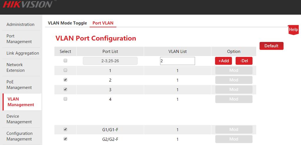 VLAN Management *Because of layout, the sample picture doesn t display middle ports. 4. Operate: Click +Add to end the setup. The outcome is shown in the page below.