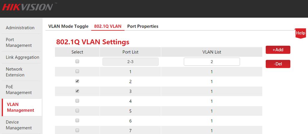 VLAN Management Add 802.1Q VLAN Suppose to add the port 2, 3 to VLAN2. Configuration Steps: 1. Log in to the Web administration and go to VLAN Management > 802.1Q VLAN page; 2.