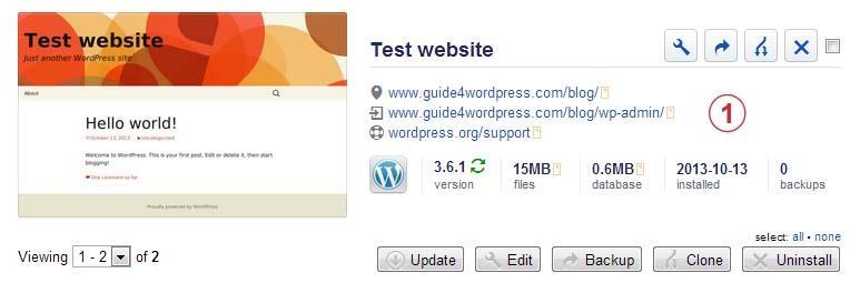 When the installation has finished, you will see an overview of your installed WordPress application as shown in