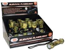 035-35850 Camo 14 LED Survival Flashlight 14 LED's Provide Bright, Wide Illumination. Includes Handy Compass On One End. Innovative Design Reduces Rolling On Inclined Surfaces.