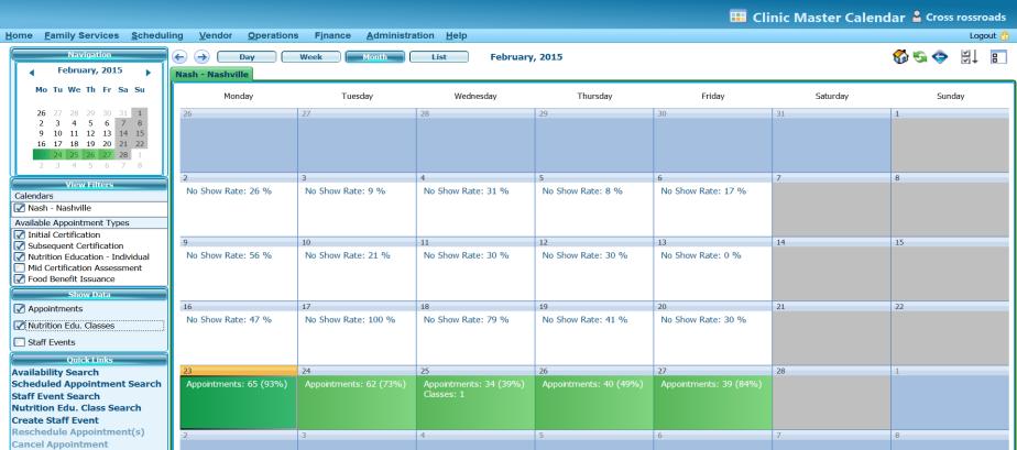 Master Calendar Navigatin Scheduling> Clinic Master Calendar Use arrws t navigate: day --> week --> mnth.