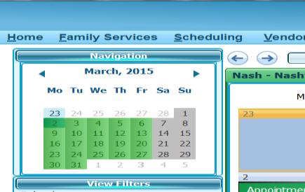view f the main calendar Srted by Family r Srt by Date Srt by