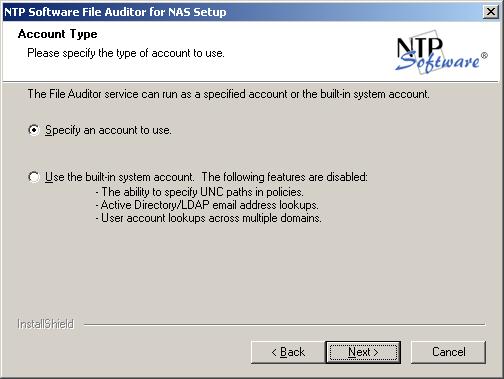 In the Account Type dialog box, specify the account
