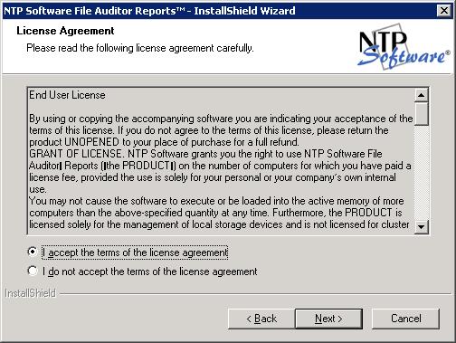 2. In the License Agreement dialog box, read the end-user license agreement.