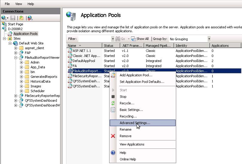To assign a User Account to an Application Pool in IIS 7, please perform the following steps: 1.