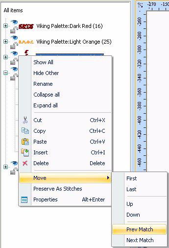 126 Pacesetter BES Lettering 2 Moving a Segment to the nearest Matching Color Group Pacesetter BES Lettering 2 allows you to automatically move a segment to the previous or next segment group or