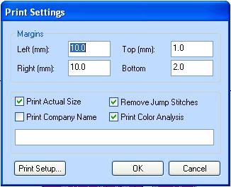 Editing Designs 131 Changing the Print Settings You can customize print settings for your embroidery designs.