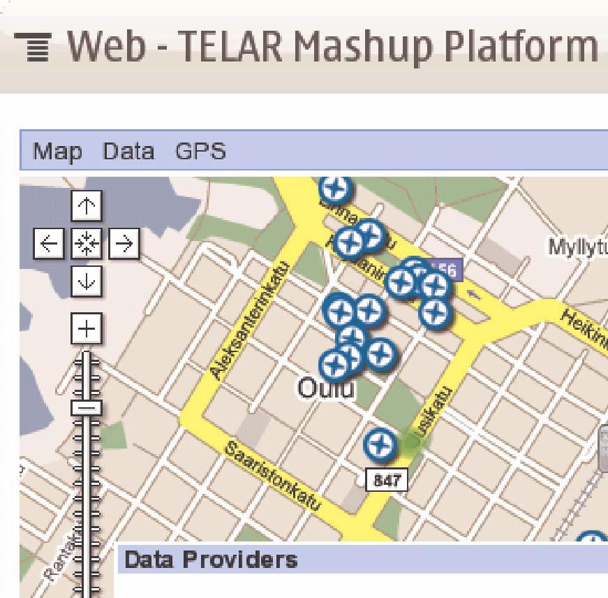 Figure 1: Screenshot of a sample Telar Mashup on a Nokia N810 Internet Tablet Mashup to the user s current location.