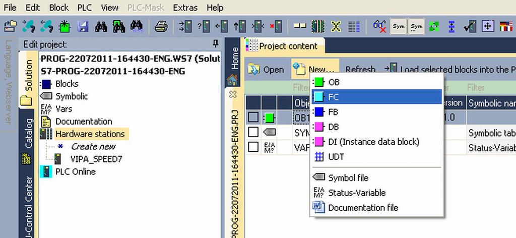 WinPLC7 Example project engineering > Project engineering 13. Confirm the message concerning the overall reset of the CPU.