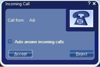 When a call arrives, the system rings. The Incoming Call message states the identity of the caller and provides the choice of accepting or rejecting the call.