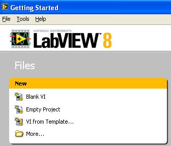 Appendix A: Tutorial for Labview 8.0 I. Initalizing a blank virtual instrument. 1. Log on to Labview 8.0 and open a Blank VI. (see Figure 1.) Select this. Figure 1. Opening a blank virtual instrument (VI).