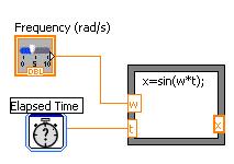 ) Move the cursor around the small output triangle node at the right edge of the Frequency (Slider) block until the wire-spool cursor appears, then drag a wire to connect the Frequency (Slider) block