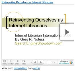 one location and make it viewable on another Web page Examples: YouTube video embedded in your blog Embed instructional presentation on a library web site with Slideshare My Site View this