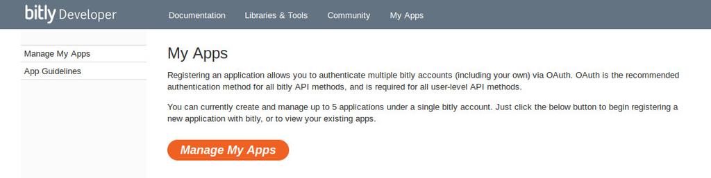 4. Click Manage My Apps. 5. Click Register an application. 6.