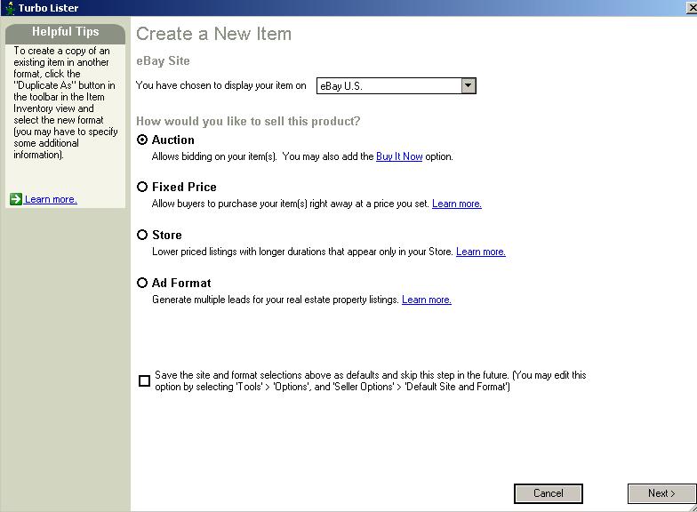 Choose an ebay Site and Listing Format Choose the site where you want to post