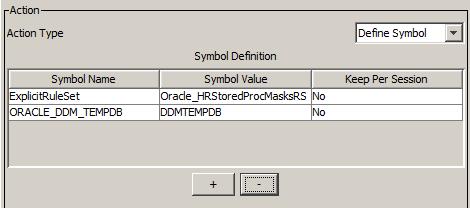 For the template rule sets, enter StoredProcMasksTmpl. If you want to use the HR example rule set, enter HRStoredProcMasksRS. In the Keep Per Session field, enter No.