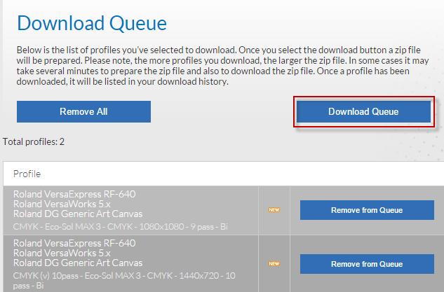Download profiles When you have the needed profiles, click Download Queue From this