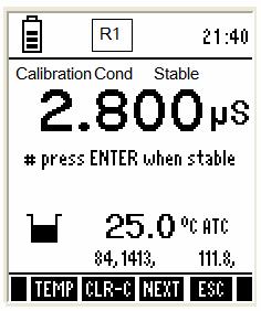 The following screen is displayed after cell adjustment screen, if you have selected Auto in Calibration mode and MULTI in Calibration Point: Figure 35 : Conductivity calibration Screen-Auto 1.