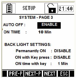 4.2.3 System Settings Page 3 Figure 48 : System Settings - Page 3 This page allows you to set auto-off and back light related parameters.